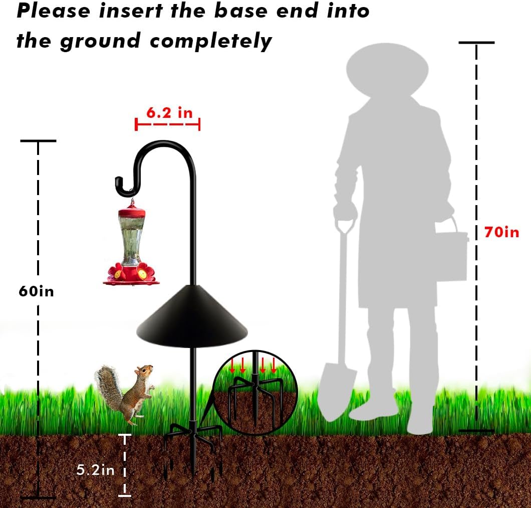 Bird Feeder Pole 60inch Heavy Duty Shepherds Hooks for Outdoor, Tall Hummingbird Feeder Stand for Hanging Plants Basket, Wind Chimes, Solar Lantern Flower Pots, Wedding Decor 2Packs