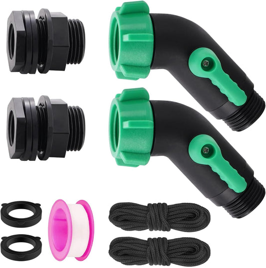 Rain Barrel Spigot Kit 2 Pack High Flow, 3/4" GHT Heavy Duty Plastic Water Barrel Spigot Kit with Bulkhead Fitting, Water Rain Barrel Diverter Kit for Outdoor Plastic Bucket (45 degrees)