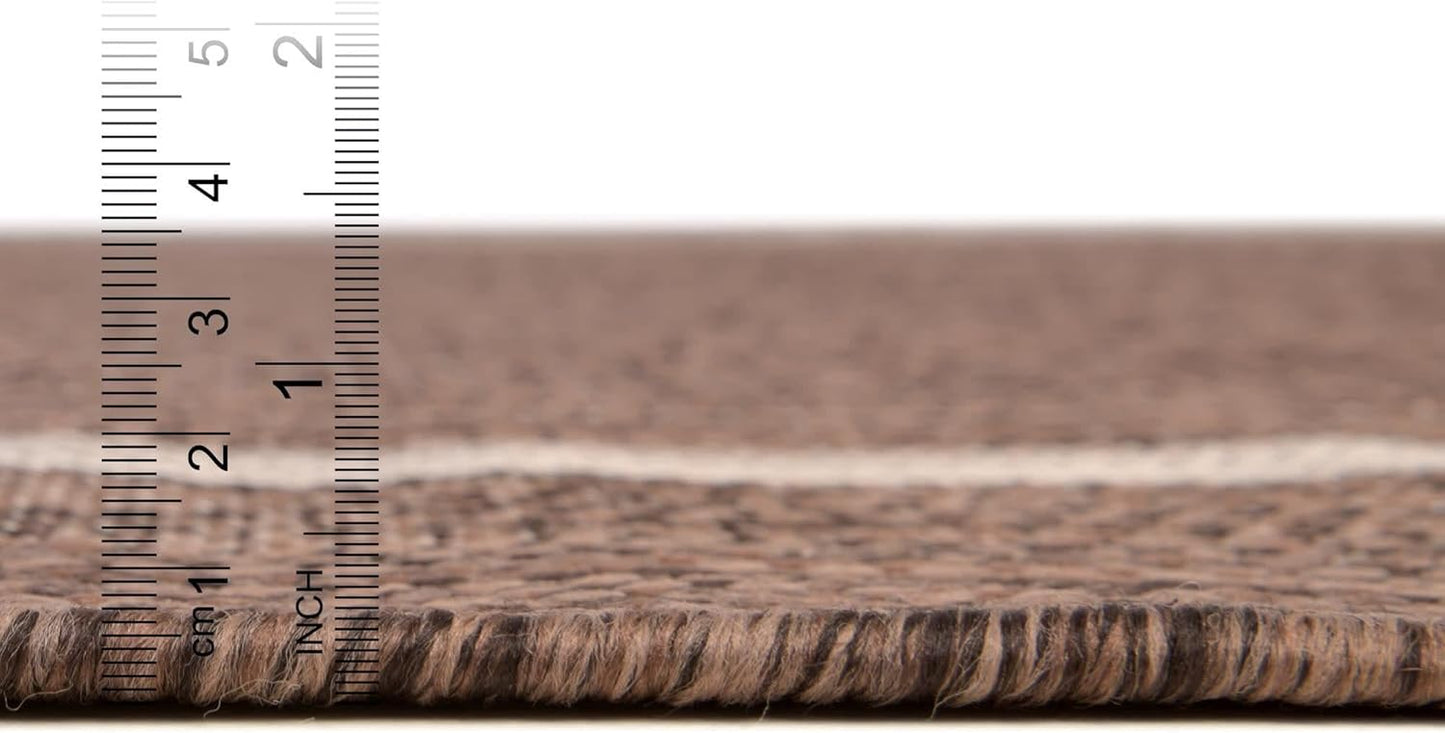 Unique Loom Outdoor Border Collection Area Rug - Soft Border (8' x 11' 4" Rectangle, Brown/ Ivory)