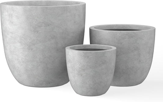 Kante 18",14",10" Dia Concrete Round Planters (Set of 3), Outdoor Indoor Large Planter Pots with Drainage Hole and Rubber Plug for Home Patio Garden, Natural Concrete