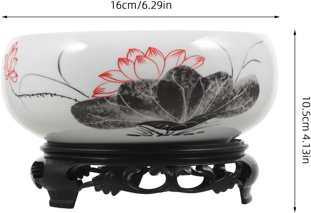 Ceramics Water Lily Bowl with Stand Chinese Style Hydroponic Planter Pot Round Narcissus Flowerpot Bonsai Daffodil Planting Container Garden Decoration 7 Inch