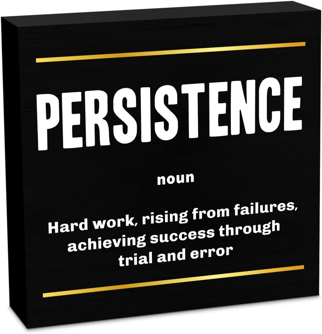 Persistence Noun Entrepreneur Black Wooden Box Sign, Inspirational Office Decor Decorative Table Shelf Desk Decor, Rustic Workplace Farmhouse Home Bedroom Decor Office Decorations Desk Accessories