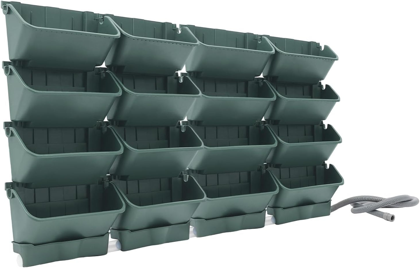 Vertical Wall Planter with 16 Pots, Hanging Garden Plant Flowerpot Holder, Stackable Wall-Mounted Planter, Balcony Planters for Flowers Vegetables Fruits (Army Green, 16 Pots+4 Drainage Planters&Pipe)