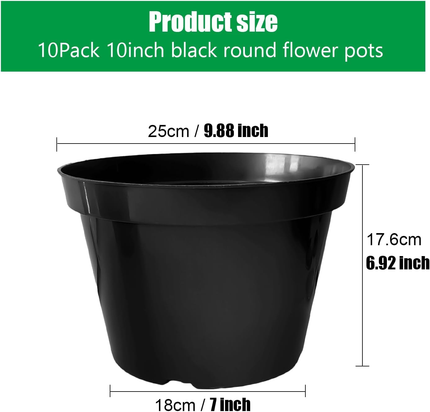 10 Inch Plastic Nursery Pots for Plants 10 Pack Plant Pots with Drainage Holes 2 Gallon Nursery Pots Perfect for Indoor Outdoor Plants Such as Herbs, Strwaberrys and Flowers, Black