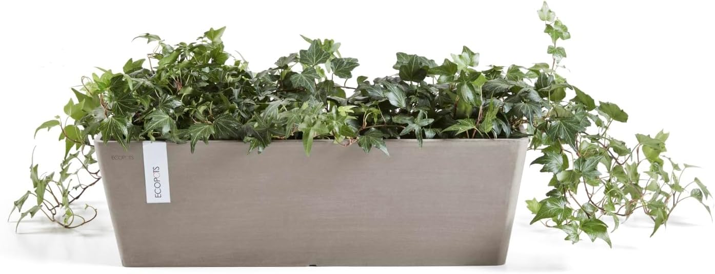 Ecopots Bruges Durable Modern Rectangular Indoor/Outdoor Recycled-Based Composite Flower Pot Planter, Taupe, 21.5"