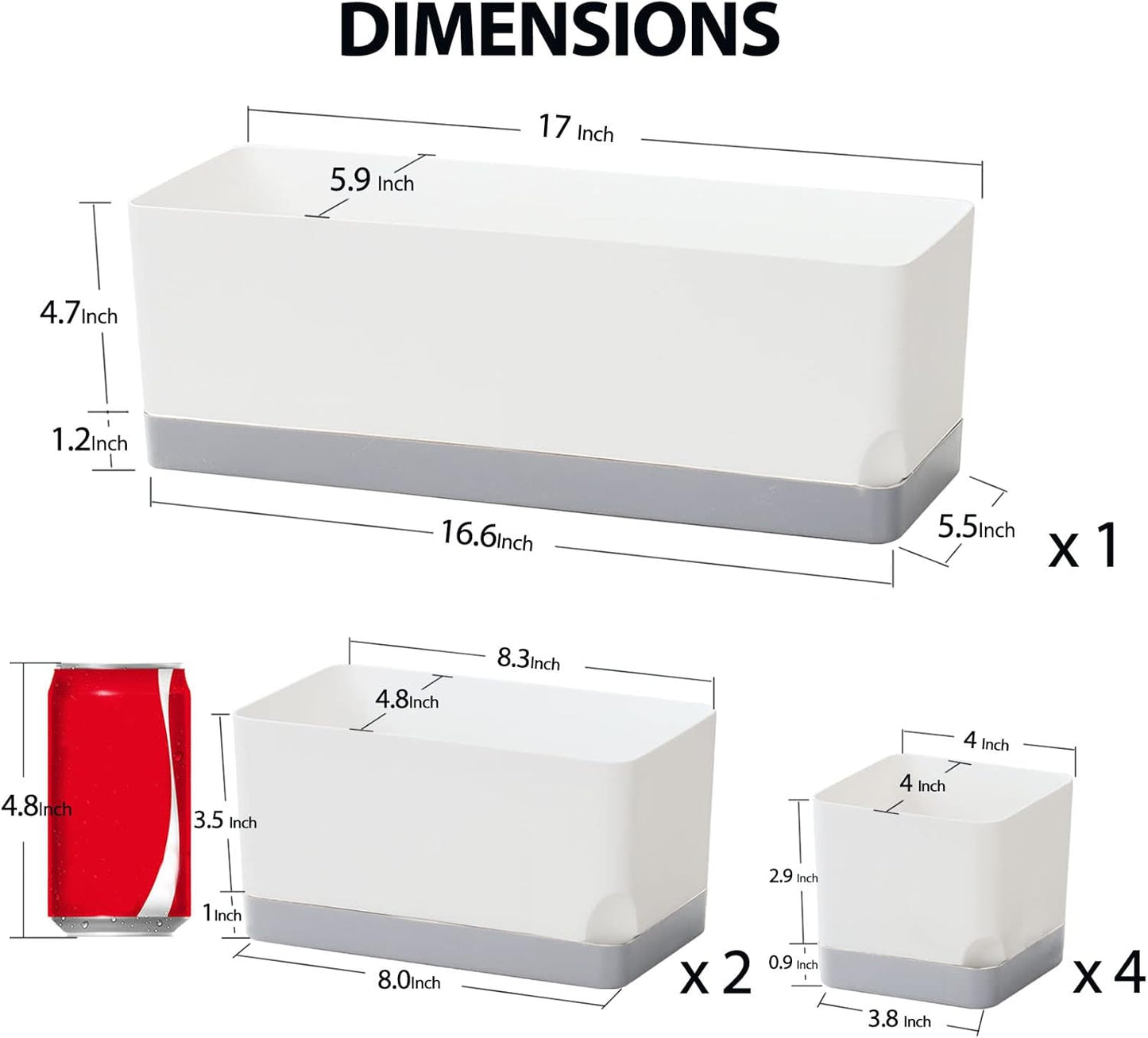 Self Watering Planters Pots for Indoor Plants, 7 Pack Plastic Planter Box Flower Pots for Indoor Outdoor Plants, Rectangle Herb Planter Window Boxes Planterswith Drainage, Light Gray Tray