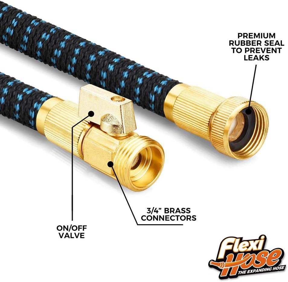 Flexi Hose with 8 Function Nozzle, 150FT - Lightweight Expandable Garden Hose, No-Kink Flexibility, 3/4 Inch Solid Brass Fittings and Double Latex Core