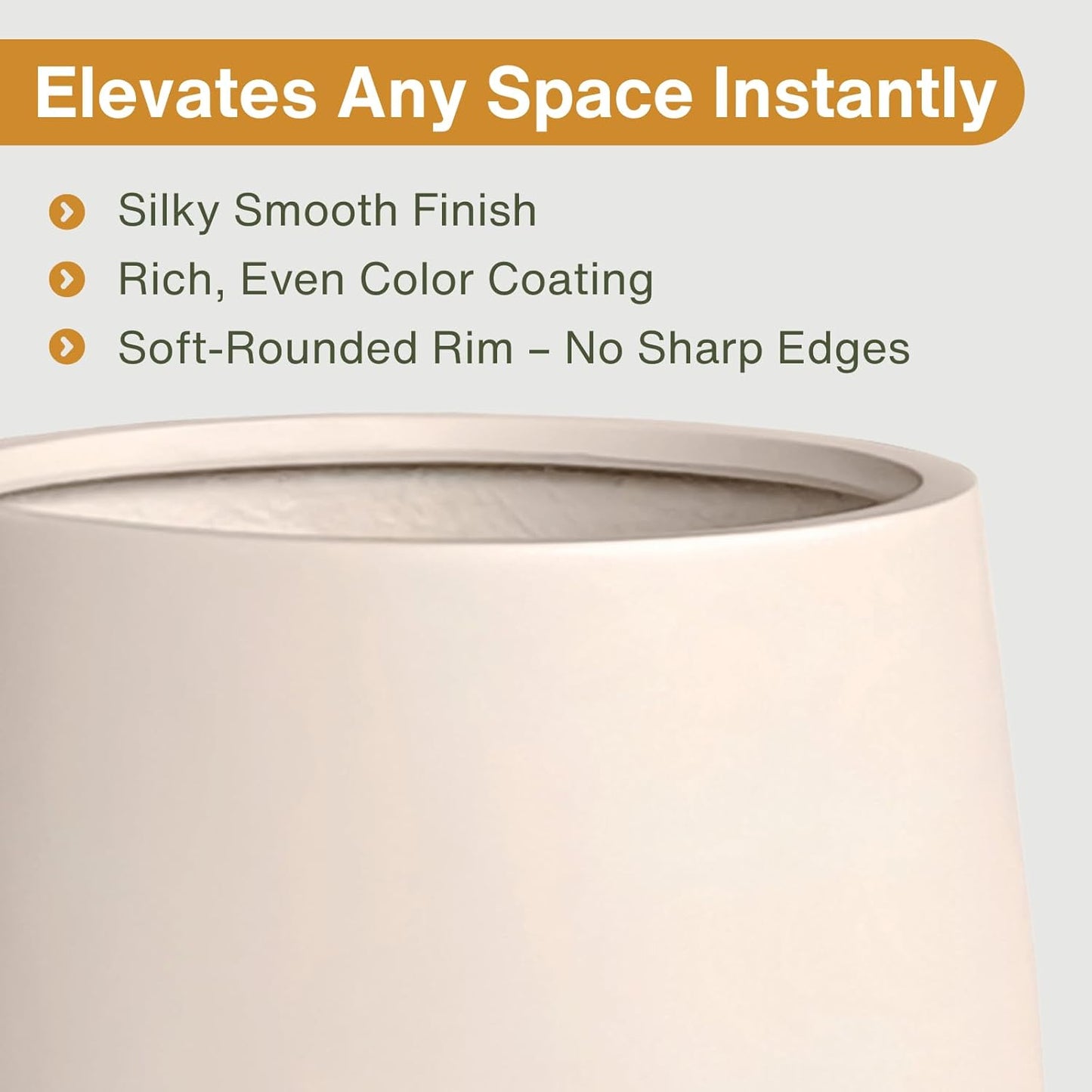 16.5" H x 15" D Corso Fiberstone Round Tapered Planter with Drainage Hole, Smooth Finishes, Weather Resistant for Indoor and Outdoor Use (Kilim Beige, 11.5" Pot Opening)