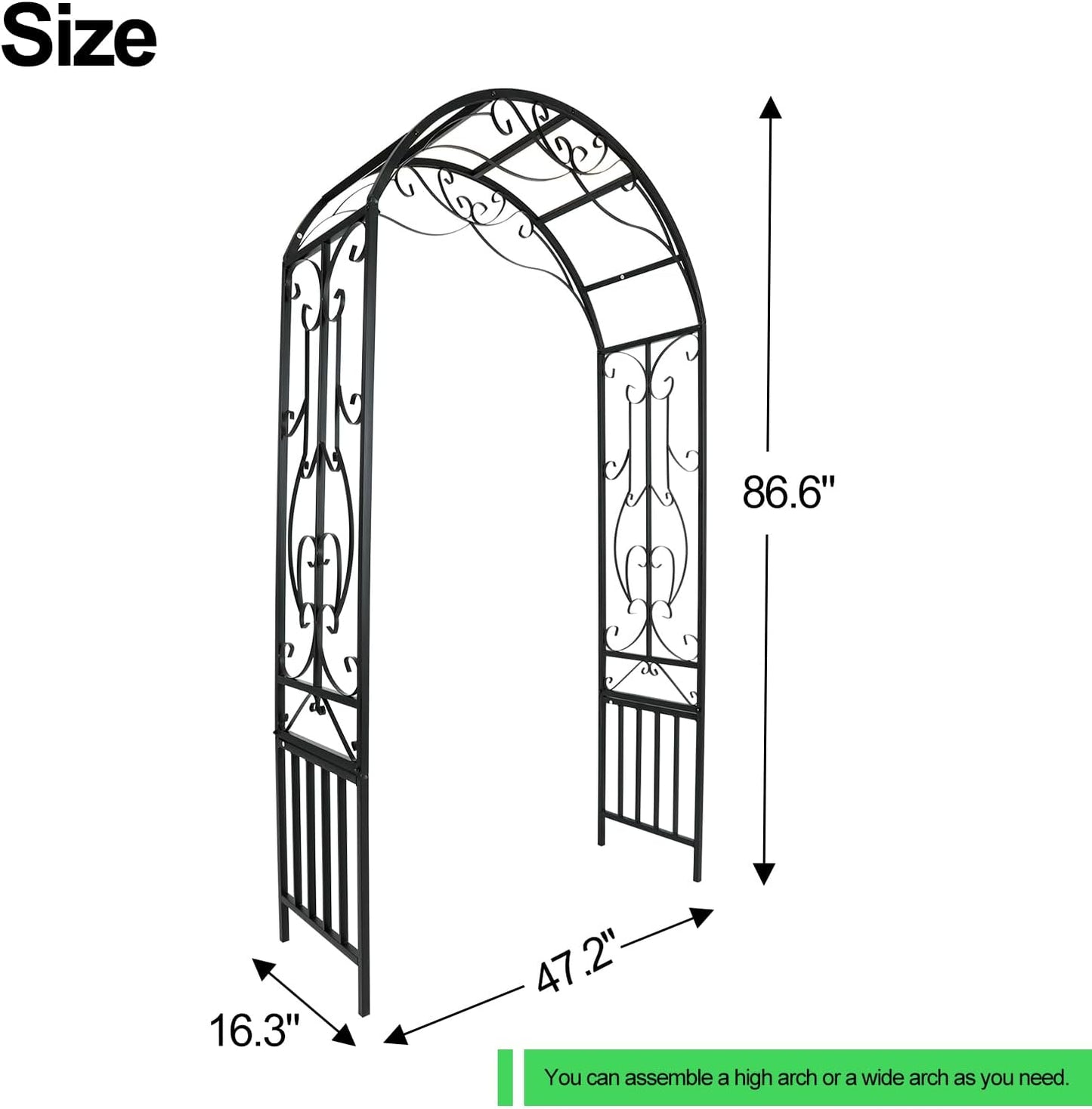 Metal Garden Arch 7.2ft Wide X 3.11 ft High Garden Arbor for for Climbing Plants Roses Vines, Outdoor Garden Lawn Backyard Patio, Garden Wedding Party Decoration