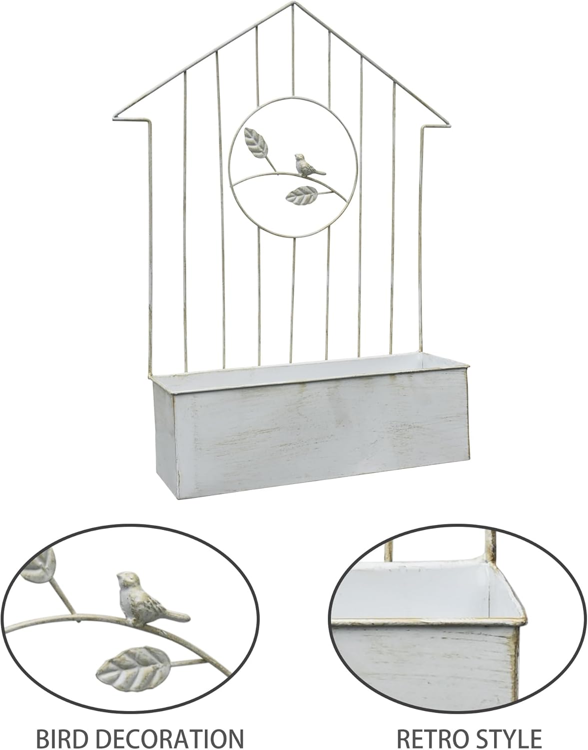 Rustic Metal Wall Planter Country Garden Wall Hanging Mount Vase Pocket Outdoor Vintage Hanging Pot Farmhouse Wall Decor for Plants Flowers (White - Large)