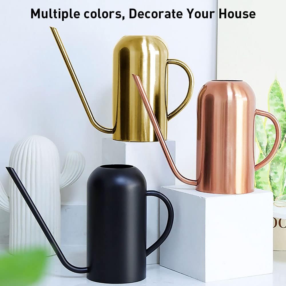 Watering Can Indoor Plants, 50 oz/1500 ml Metal Stainless Steel Watering Can Pot with Long Spout for Indoor House Plants Bonsai Outdoor Garden Flower Decorative(Copper) (Gold)
