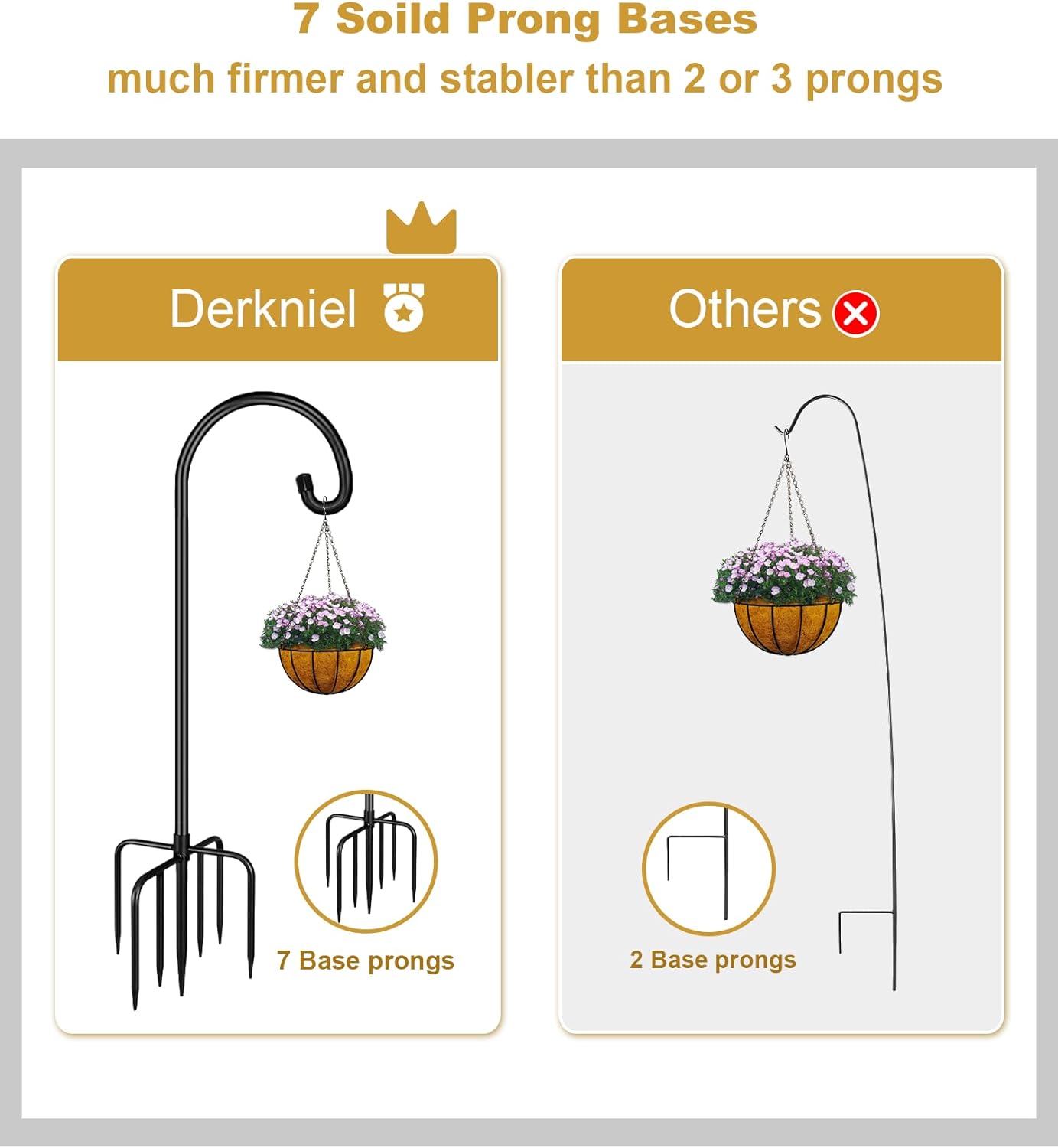 Shepherd Hook 75 Inch Tall Heavy-Duty Metal Garden Hanging Pole Stake for Bird Feeder Pole Plant Baskets, Black (1 Pack)