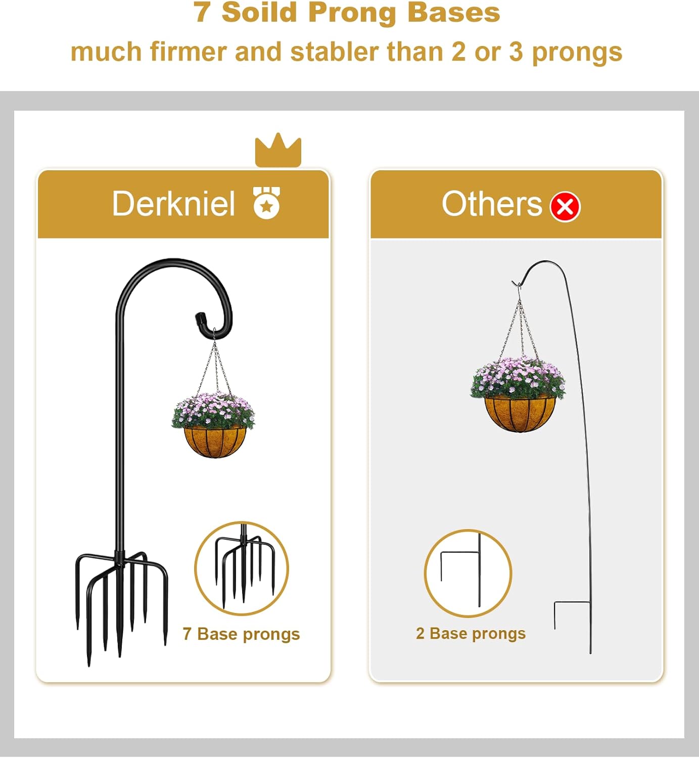 Shepherd Hook 92 Inch Tall Heavy-Duty Metal Garden Hanging Pole Stake for Bird Feeder Pole Plant Baskets, Black (1 Pack)