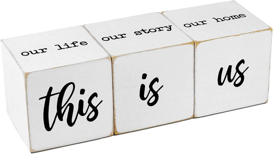 This is Us Sign & Our Life Story Home Letter Blocks - Farmhouse Table Rustic Home Decor, TV Stand Dining Room Modern Decorations for Shelf Mantle