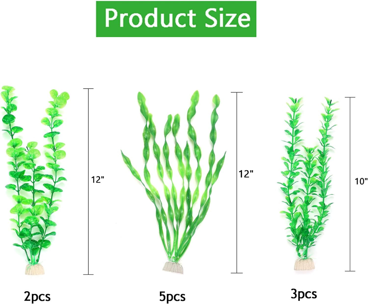 AQUANEAT Artificial Fish Tank Plants, Green Plastic Aquarium Accessories, Multi Shape Fake Decorations, 10packs