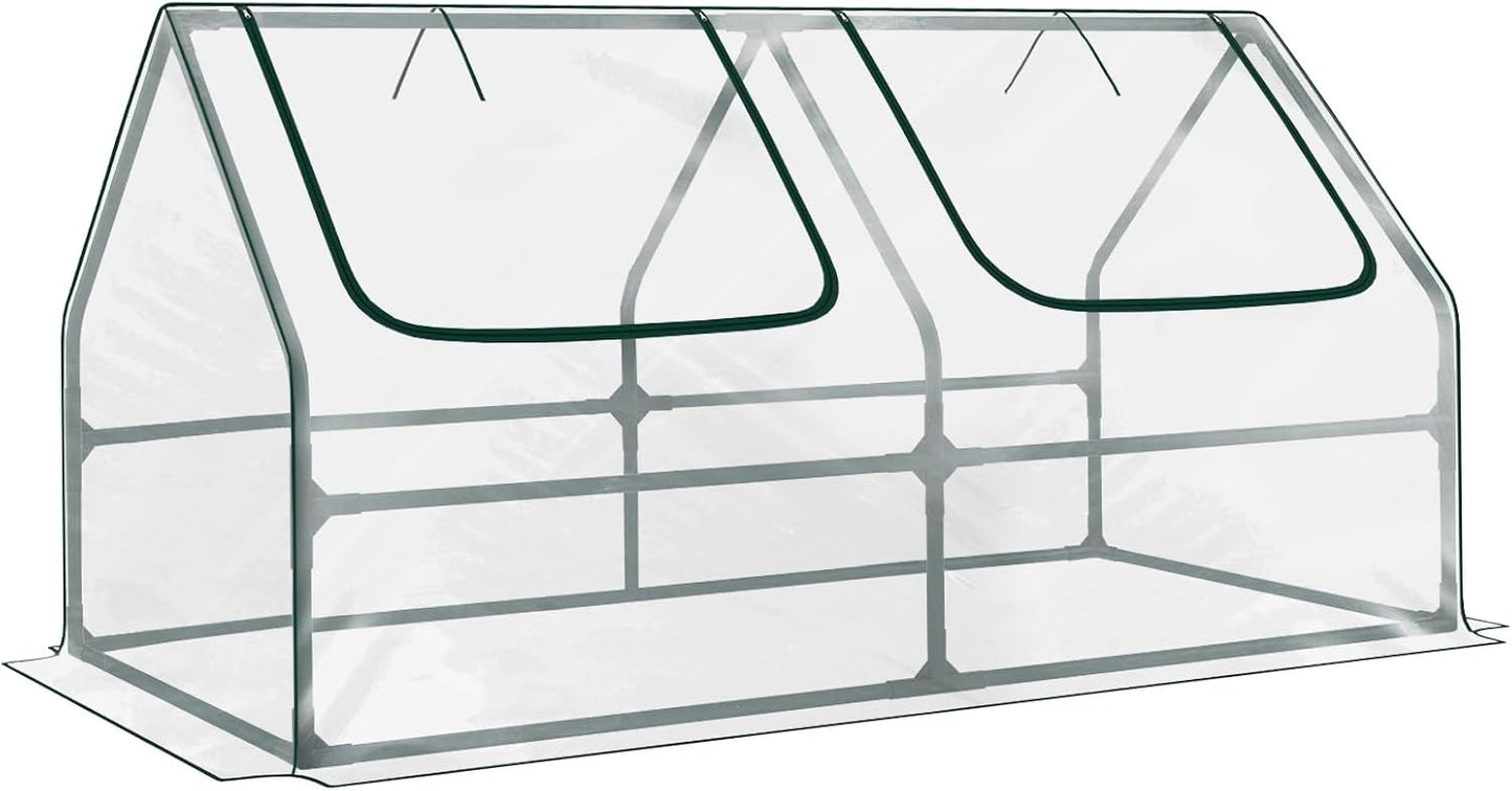 BPS 4x2x2 ft Mini Greenhouse with Transparent PVC Cover UV-Protected Roll-Up Zipper Windows, Ideal for Indoor or Outdoor Use on Raised Garden Beds