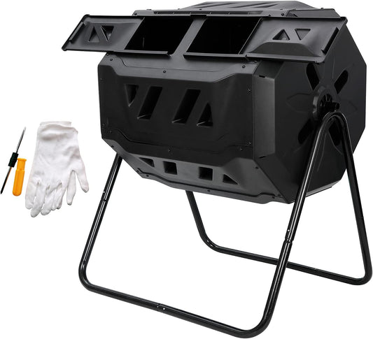 Nouva 43 Gallon Large Composting Tumbler Dual Rotating Chamber Garden Composter Bin Compost Bin with Steel Frame Outdoor Garden Yard