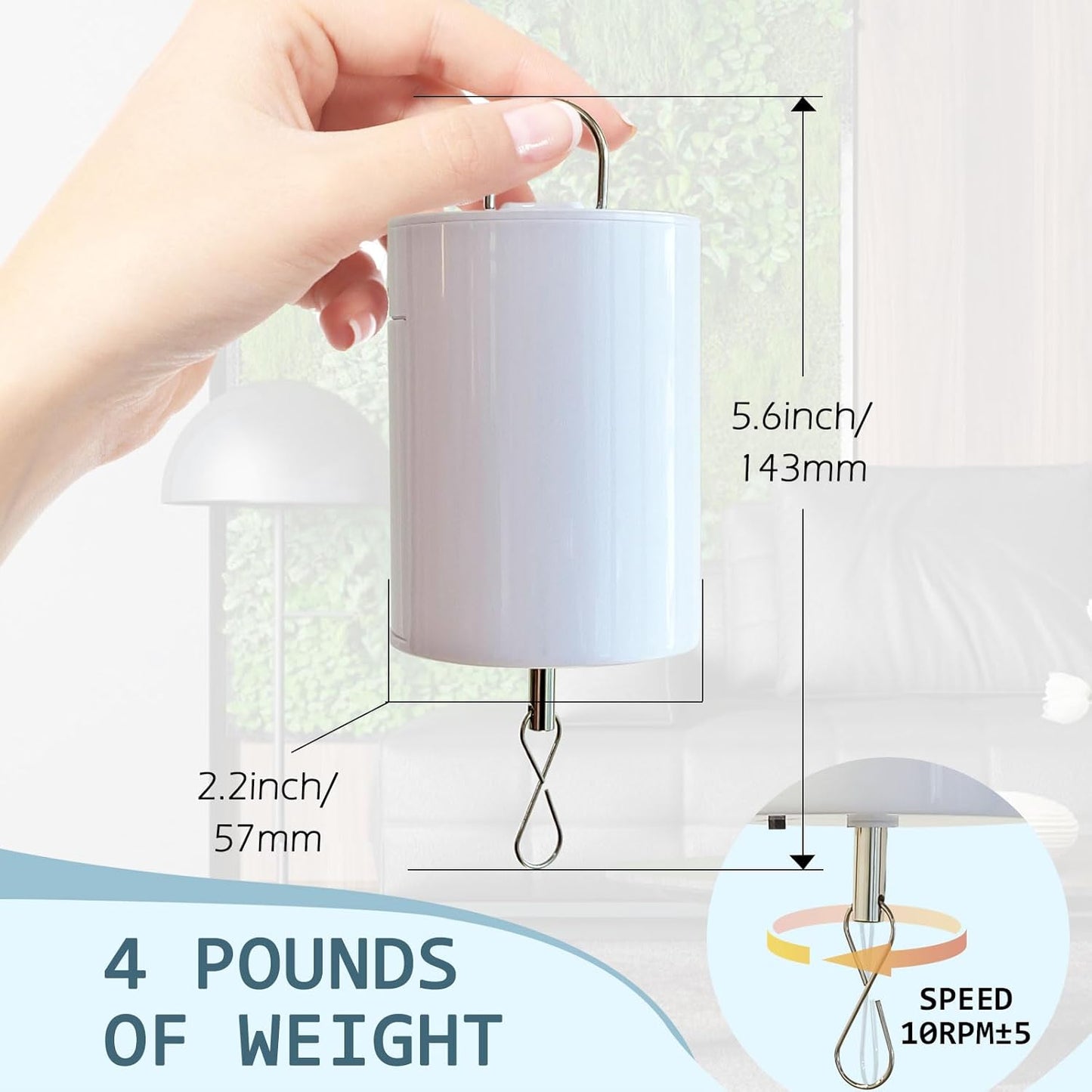 Wind Spinner Motor with Remote Controller,Mobile Battery Operated Motor Hanging Display Motor for Hanging Christmas Ornament Rotating Mirror Ball Baby Crib Wind Chimes Spiral -10 RPM