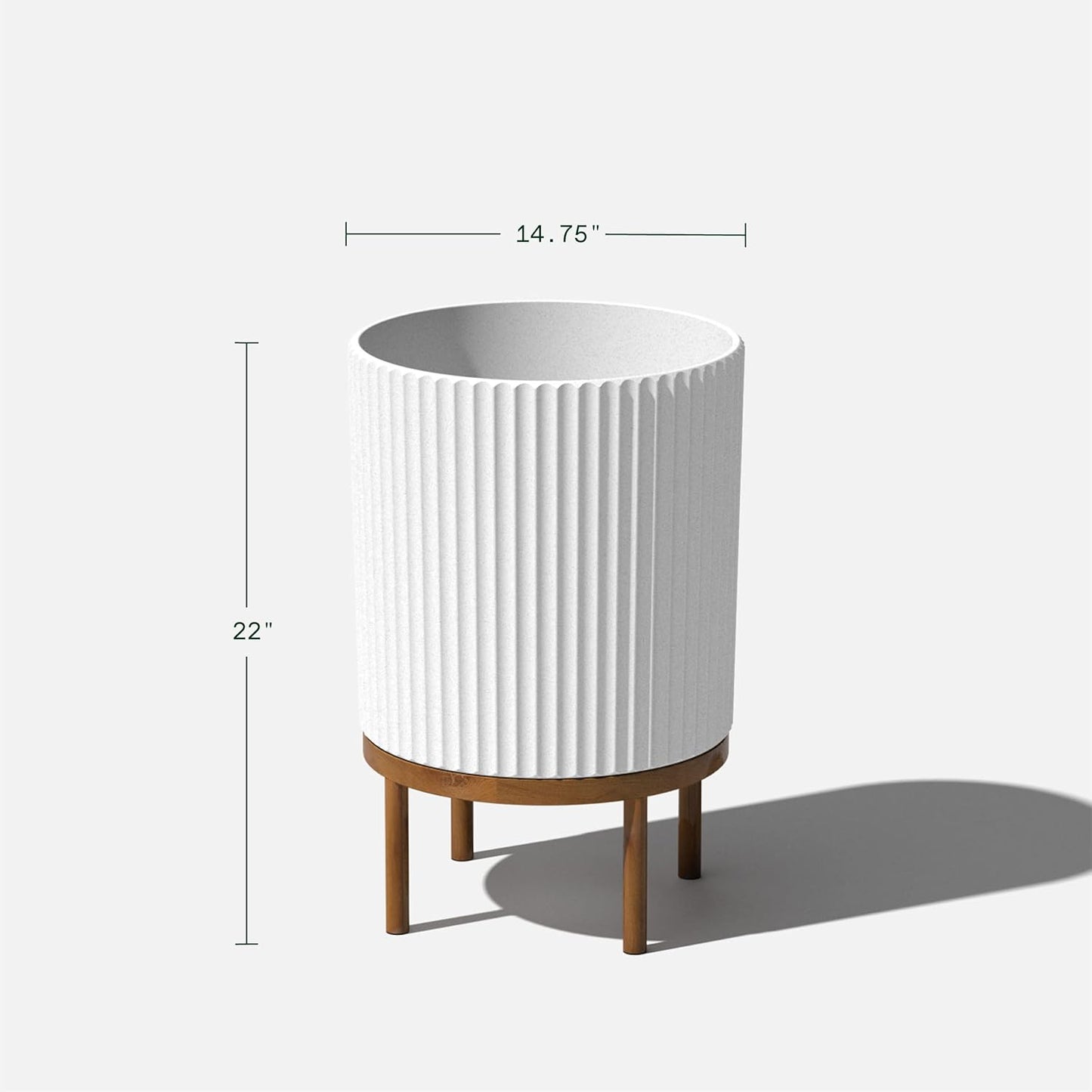 Veradek Demi Series Round Planter w/ Stand for Porch/Patio | Durable Plastic-Concrete & Wooden Stand | Modern Décor for Tall Plants, Flowers