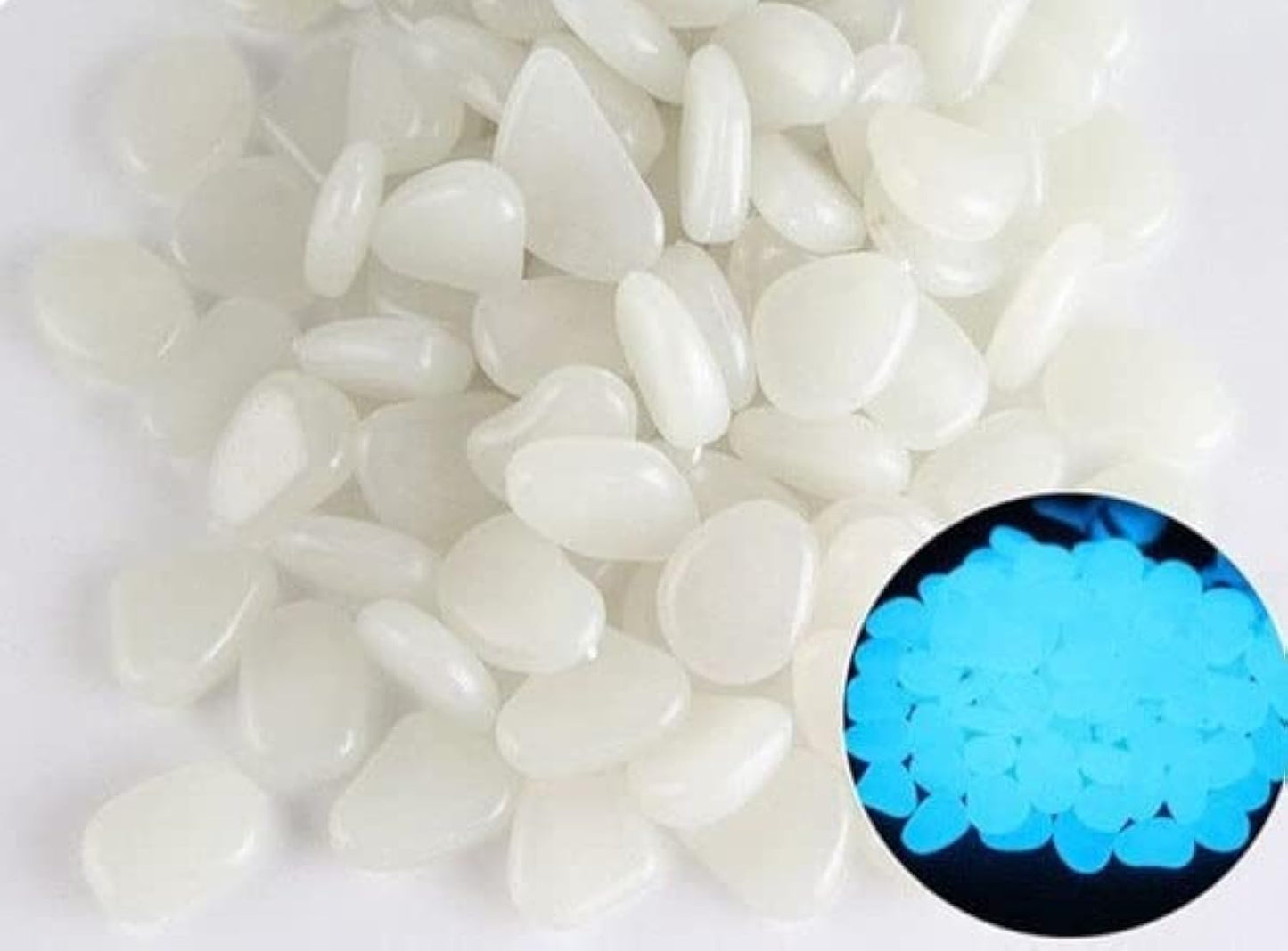 Party Zealot Inc 2lb 400PCS Glow in The Dark Pebbles Stones for Indoor and Outdoor Walkways Garden Driveway Large Bag Powered by Light and Solar (White)