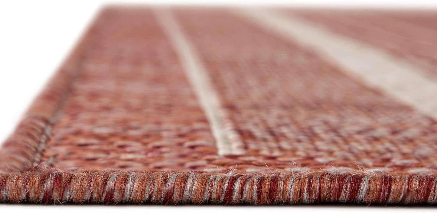 Unique Loom Outdoor Border Collection Area Rug - Soft Border (7' 10" x 10' Rectangle Rust Red/Ivory)