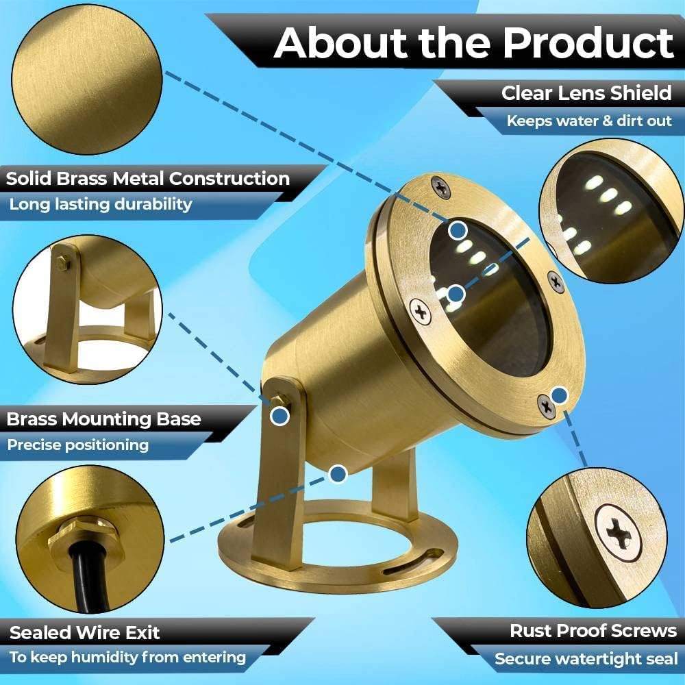 Waterproof Underwater Light 176 Solid Brass 7W MR16 LED Bulb Pond Light Submersible Waterfall Pool Fountain for Beautiful Bright Long Lasting Home Garden Patio Pool