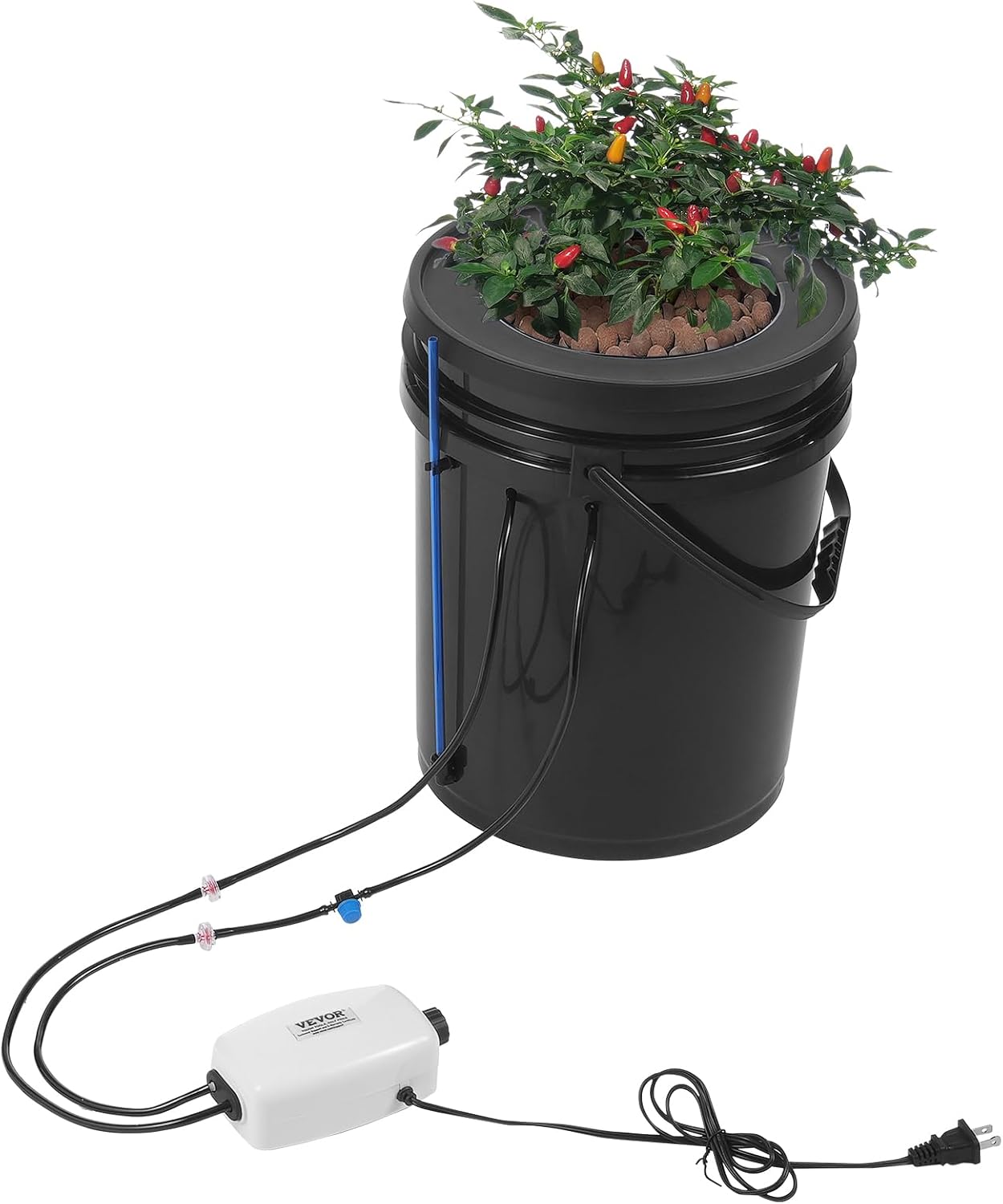 VEVOR DWC Hydroponics Grow System, Hydroponic Growing System with Top Drip Kit, 5-Gallon Deep Water Culture with Air Pump, Air Stone and Water Level Device for Leafy Vegetables(1 Bucket+Top Drip Kit)