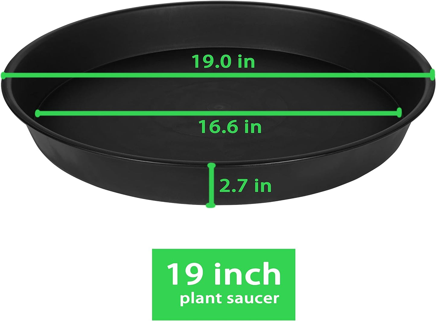 4 Pack of 18 19 inch Plant Saucer Drip Tray, Heavy Duty Large Deep Plant Saucers for Pots, Bath Baths Bowl, Plastic Flower Planter Water Trays for Indoors Outdoor (19", Black)