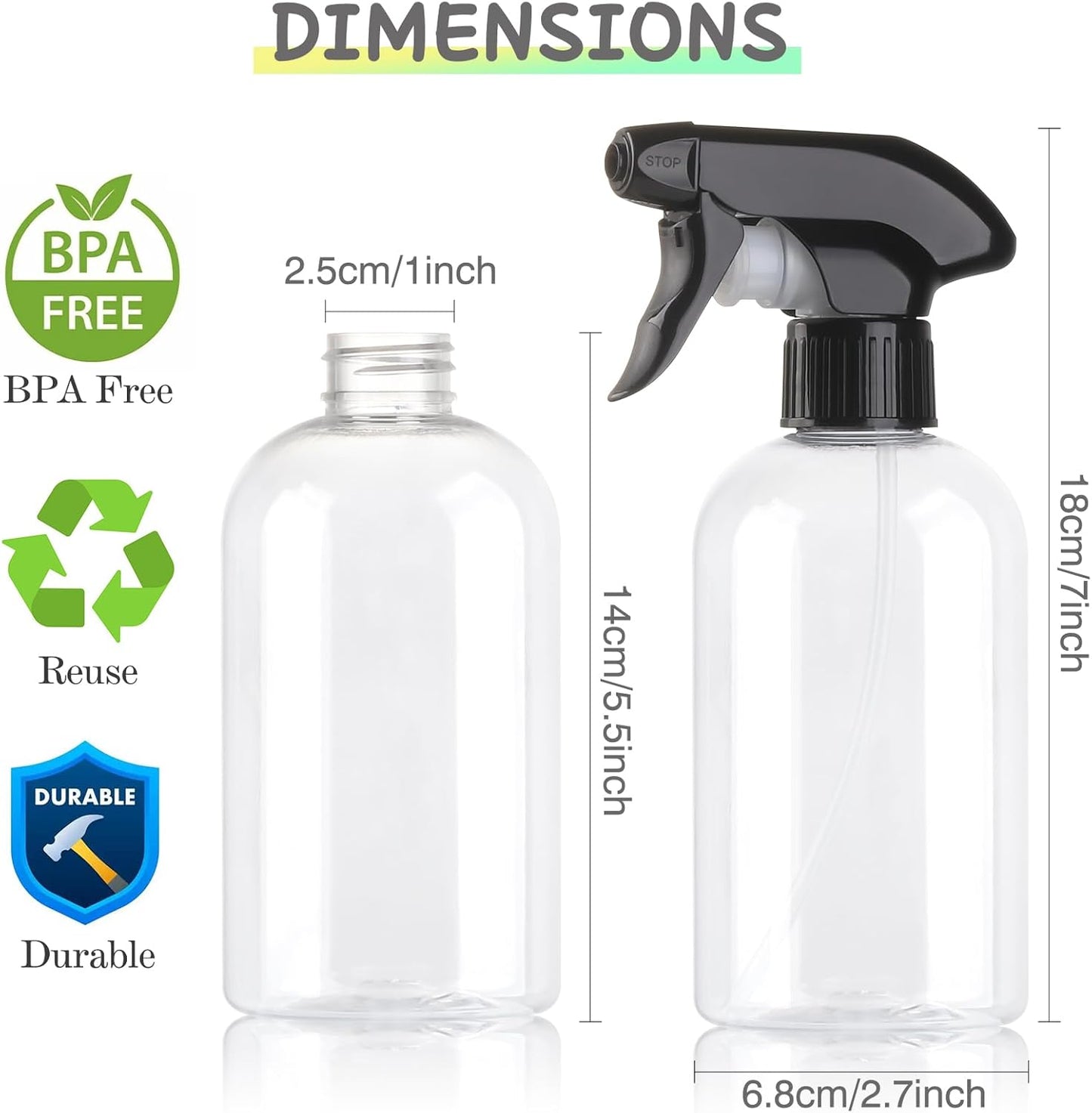 Bynccea Spray Bottles Empty Spray Bottle PET -10 oz/300 ml Plastic Water Sprayer Refillable Containers Fine Mist Small Spray Bottles for Cleaning Solutions, Cooking, Hair
