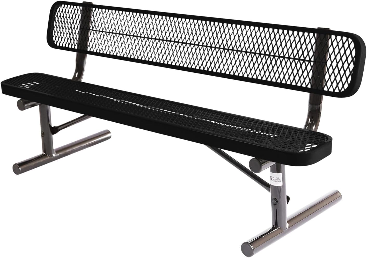 Heavy-Duty Portable Outdoor Bench Thermoplastic Coated, Expanded Metal, Commercial-Grade Seating, Made in America (Portable with Back, 6 Ft, Textured Black)