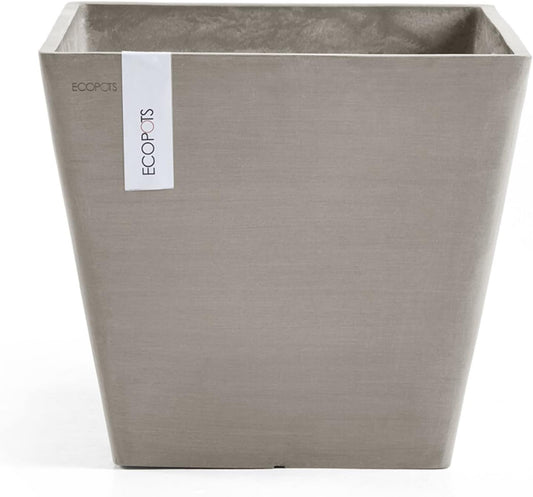 Ecopots Rotterdam Durable Modern Square Indoor/Outdoor Recycled-Based Composite Flower Planter, Taupe, 12"