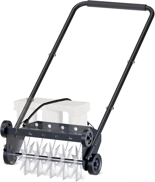 18-Inch Lawn Aerator Spike, Heavy Duty Push Spike Aerator, Rotary Lawn Aerator Tool, Manual Aerator Lawn Tool with Foam Armrests, Push Lawn Aerator with 4 Wheels for Lawn, Yard Aeration
