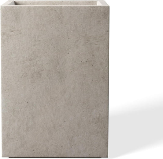 Kante 12.6" H Tall Rectangular Concrete Planters, Outdoor Indoor Lightweight Plant Pots with Drainage Hole and Rubber Plug, Modern Style for Home Garden Patio, Weathered Concrete