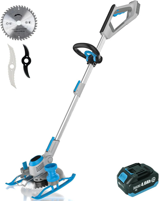 Weed Wacker Cordless, 20V MAX* 4.0Ah Battery Operated, Runing Time 75 mins, Weight only 5.2 lbs, Bladed Edger/Trimmer/Mower in 1 (with 4.0Ah Battery)