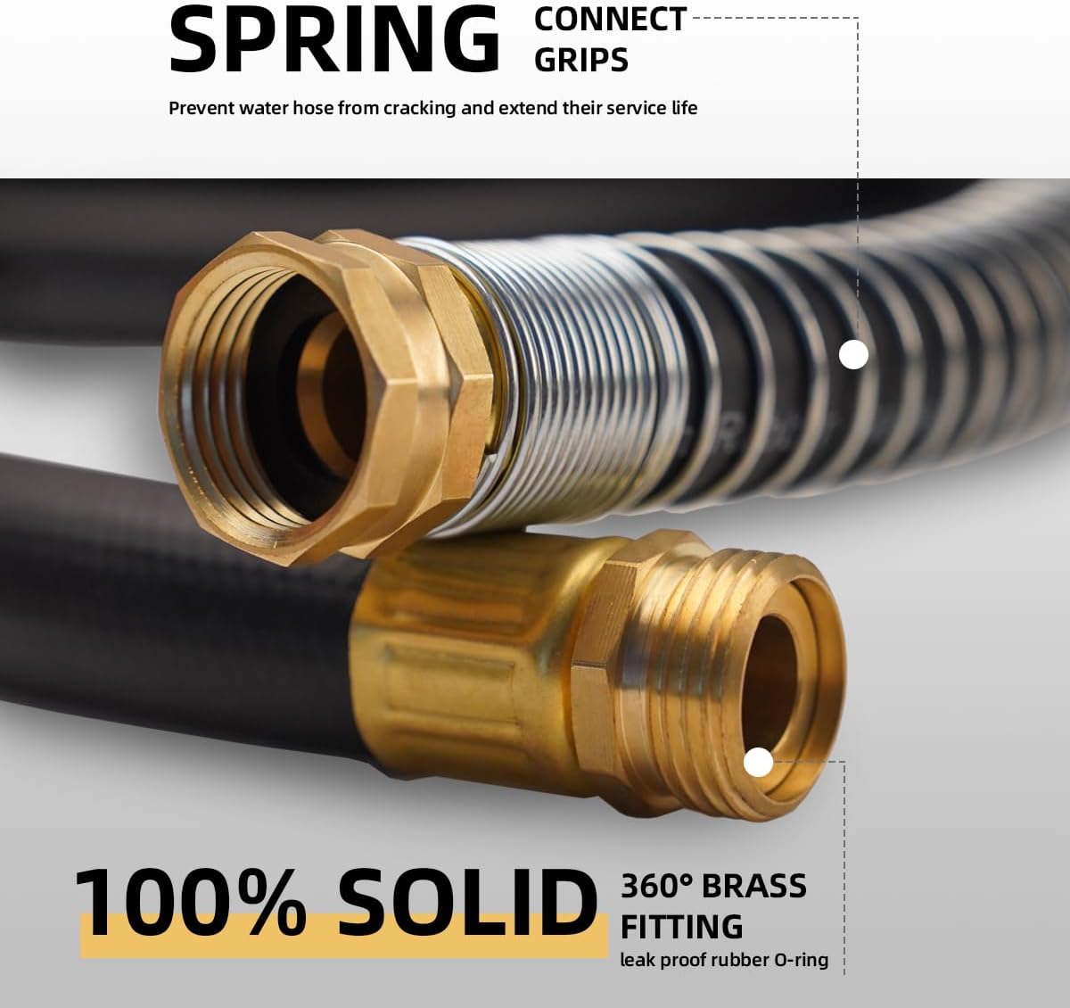 WiseFlow Garden Hose 100FT x 5/8", Heavy Duty Rubber Hose, 1000PSI Burst, 300PSI Working, Water Hose with Five Layered Braiding, Male Female Fittings (Black)