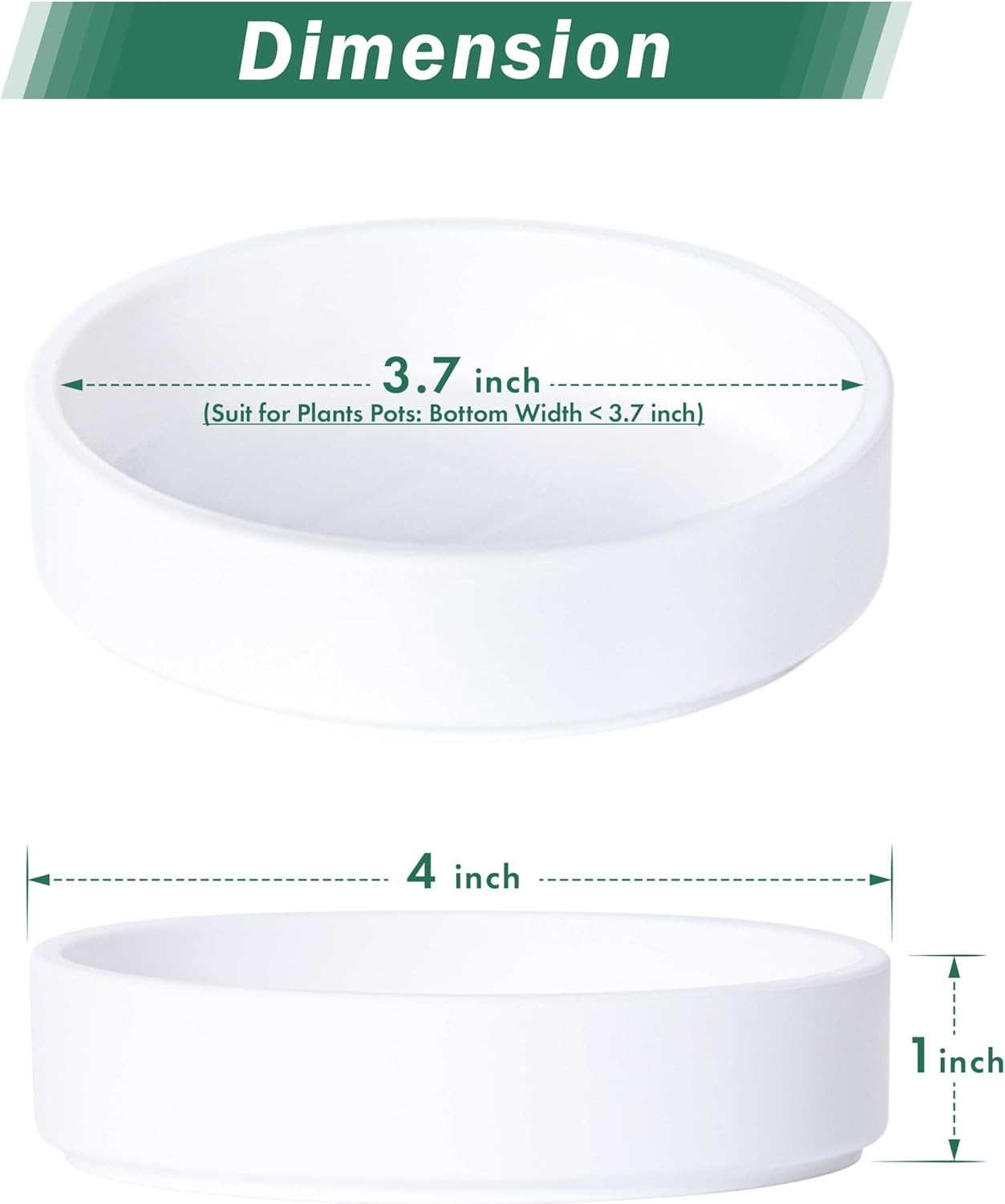 Phoenix Vine 4 Inch Plastic Plant Saucer Water Drip Tray, Heavy Sturdy Round Plant Drainage Tray for Indoors Outdoor, Matte White, 21-TY-4W-1