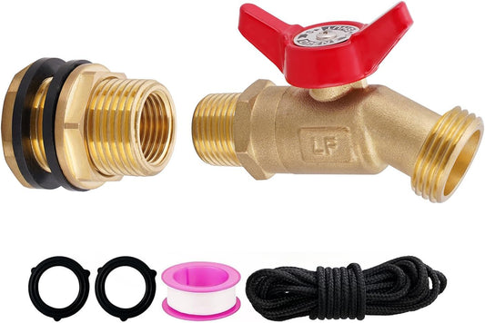 Brass Water Container Rain Barrel Faucets Lead-Free Spigot Kit 3/4" GHT Brass Rain Barrel Quarter Turn Ball Valve Spigot with Bulkhead Fitting Suitable for Garden Hose Thread Connection
