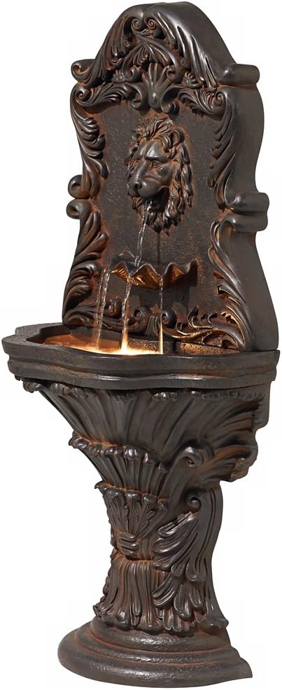 Royal Lion Acanthus 50" High Large Italian Indoor Outdoor Decor Faux Stone Floor Fountain with Light LED Statue Waterfall Water Feature for Outside Garden Patio Yard Backyard - John Timberland