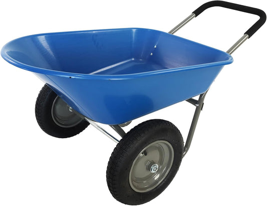 Dual Wheel Wheelbarrow, Heavy Duty Garden Cart, 300 lbs Capacity Utility Cart with Two 15 inches Pneumatic Tires for Outdoor Lawn Yard Farm Ranch (Blue)
