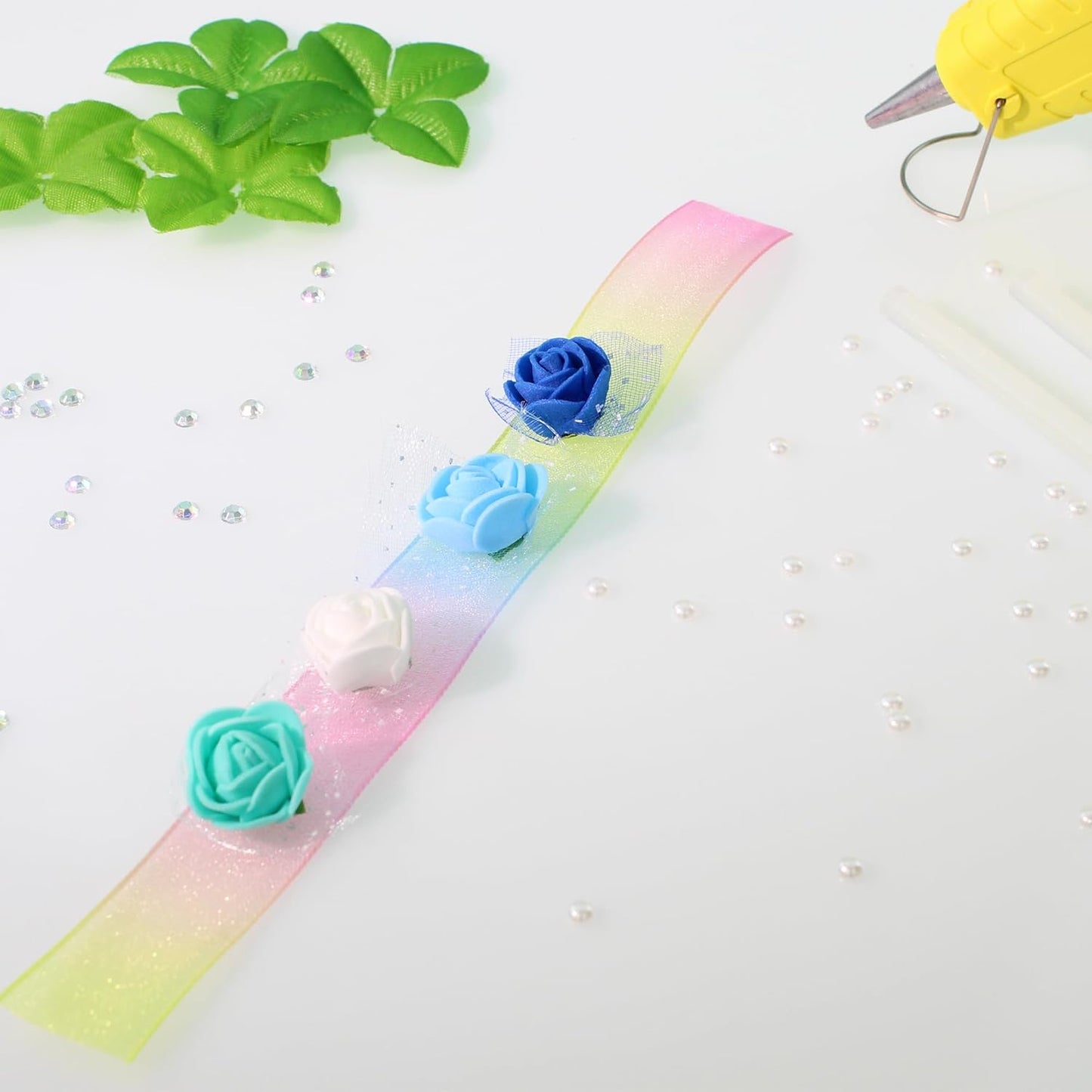 500 Pcs 0.6 Inch Mini Artificial Flowers Head Bulk 5 in 1 Set Faux Foam Fake Small Rose Tiny Baby Flores Bouquet Wreath Gift Hair Clip Home Decoration DIY Craft (Teal Green)