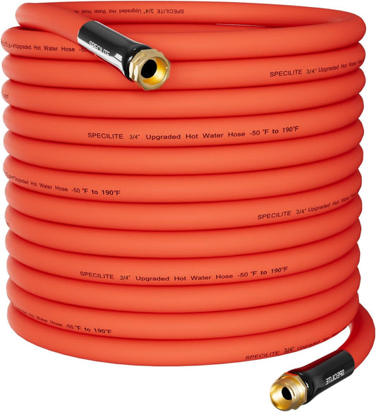 3/4" Hot/Cold Garden Water Hose 125 ft, -50℉-190℉,Flexible & Lightweight With 3/4" Brass Fittings for Yard, Outdoor, Farm, Red