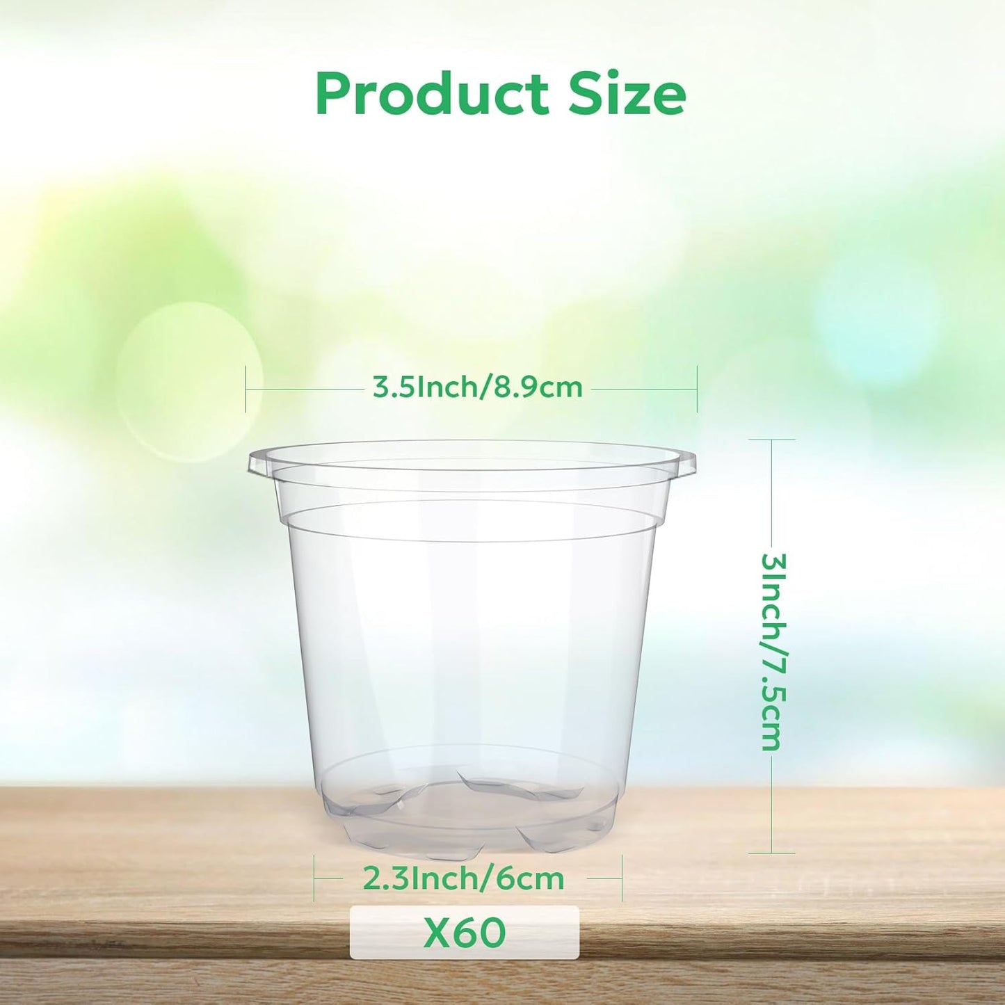 60 Packs 3.5 Inch Reinforced Clear Nursery Pots with Drainage Hole, Transparent Variety Pack Plastic Plant Pot Seedling Planter Seed Starter Flower