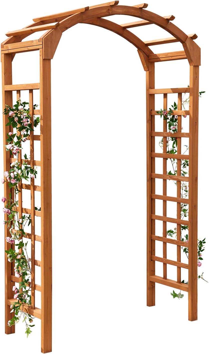 Solid Fir Wooden Garden Arch Premium Outdoor Trellis for Climbing Plants, 84.5”H×49.37”W×23.5’’D, Also can be Used for Wedding and Party Decoration