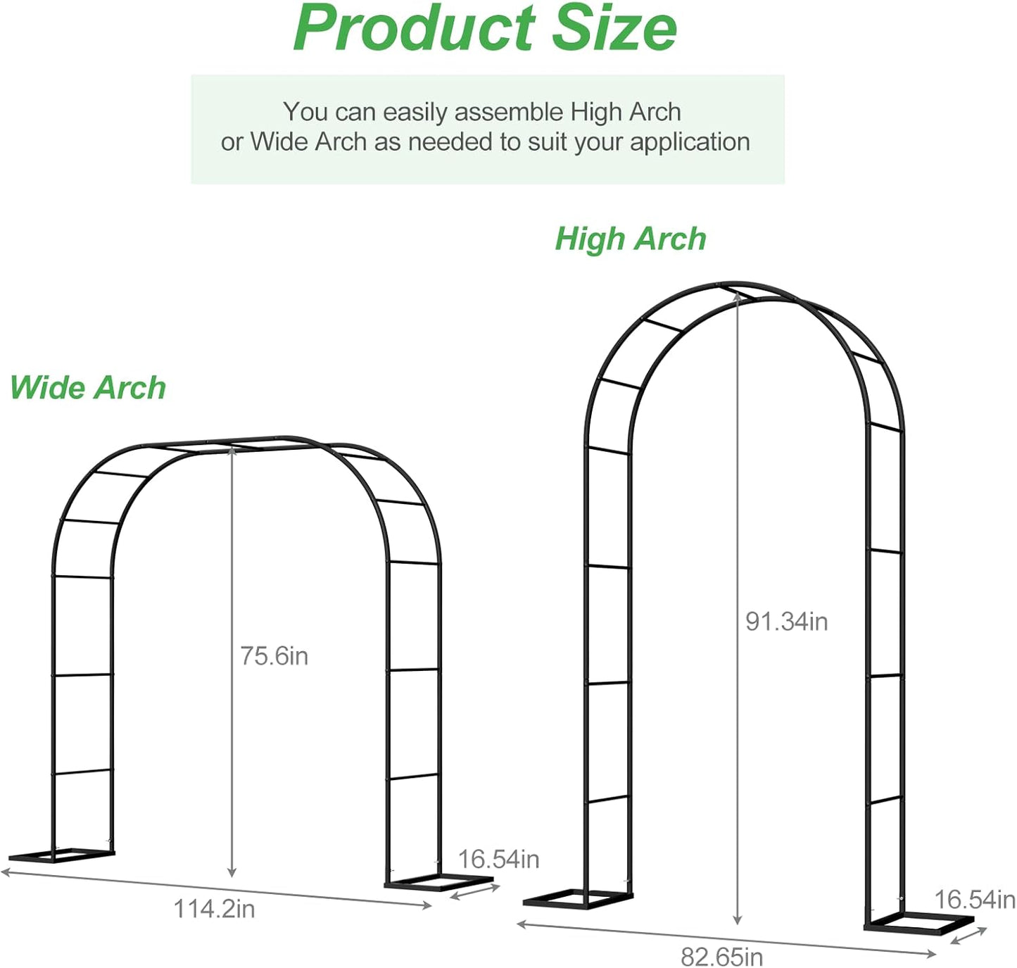 Metal Garden Arch Trellis Arbor, Wedding Arch Stand with Steel Frame,5.3'W * 7.6'H or 7.9'W * 6.3'H Ft,for Garden Arbor Trellis & Climbing Plant, Bridal Party & Ceremony Decorations (Black)