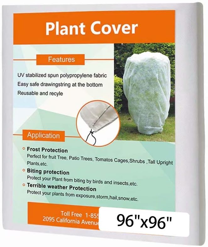 Agfabric Plant Covers Freeze Protection with Zipper 1.5oz 96"x96" Shrub Cover Winter Tree Jacket for Frost Protection&Season Extension,White