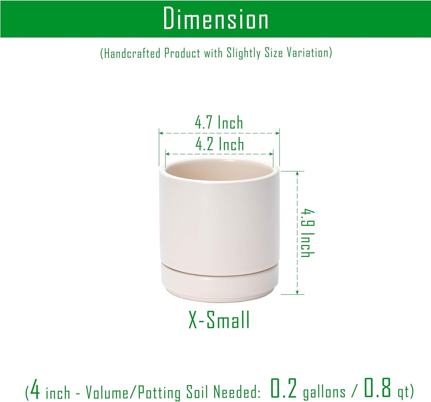 D'vine Dev Set of 4 Small Ceramic Plant Pots, 4.6 Inch Succulent Planter Pot for Plants with Drainage Hole and Saucer, Oatmeal, 94-X-B-8