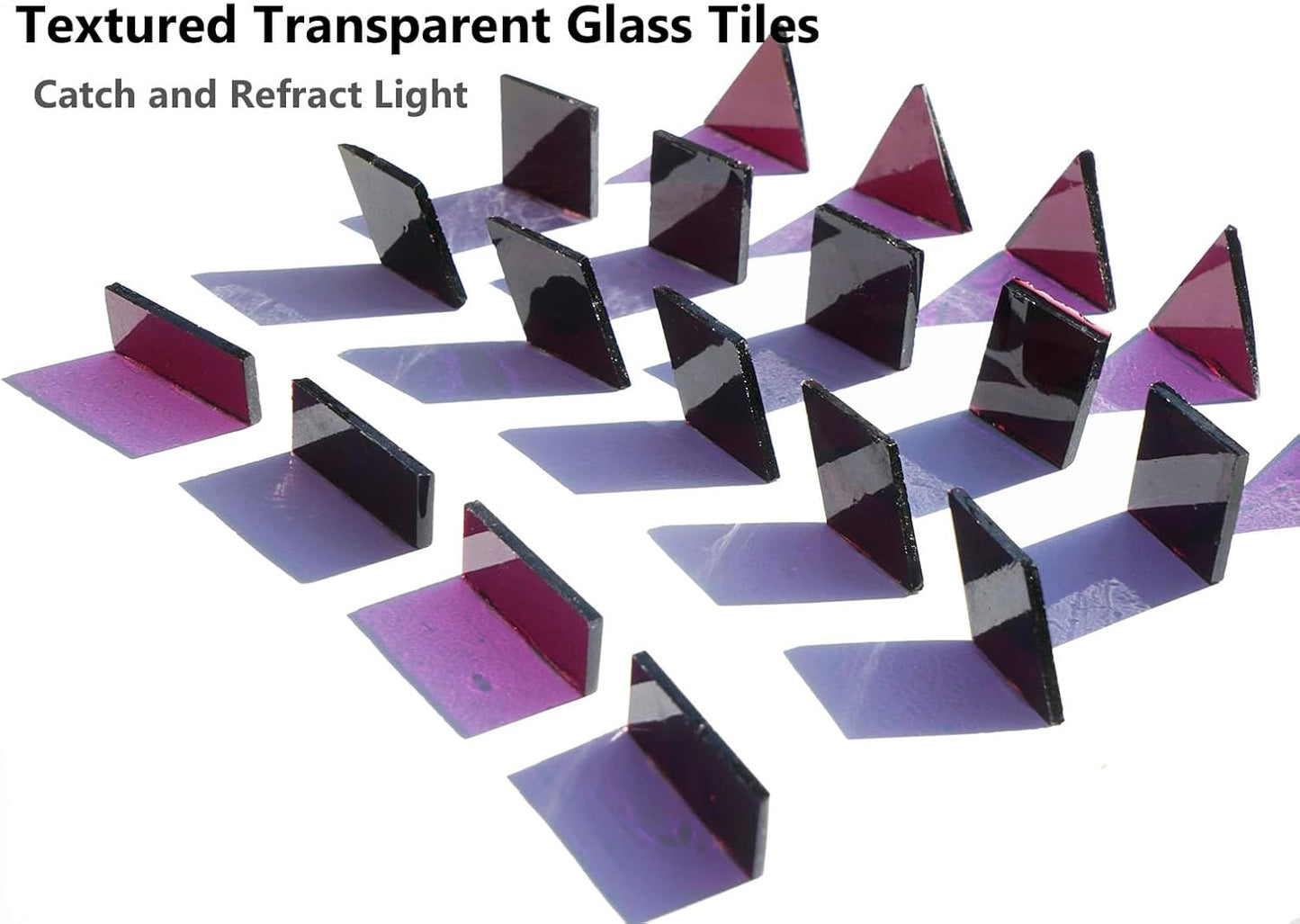 Large Crisp Transparent Textured Deep Purple Glass Mosaic Tiles for DIY Crafts, 200g Stained Pieces Bulk for Art, 4 Shapes Mixed for Adult and Beginner