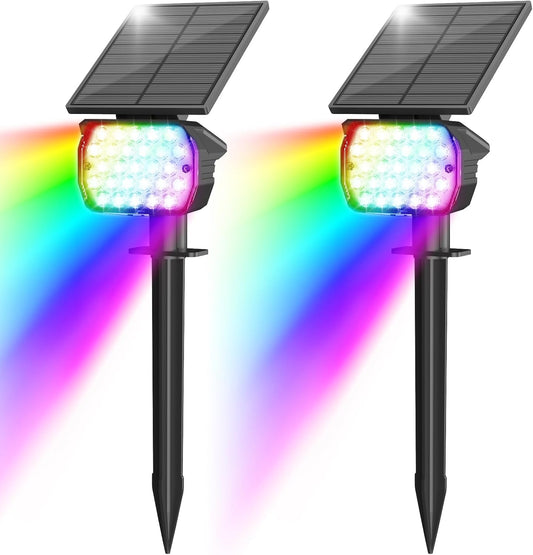 VOLISUN Solar Spot Lights Outdoor Waterproof IP67, 27 LED with 6 Color Changing Landscape Lights for Outside Yard Garden Pathway(2 Pack- RGB)