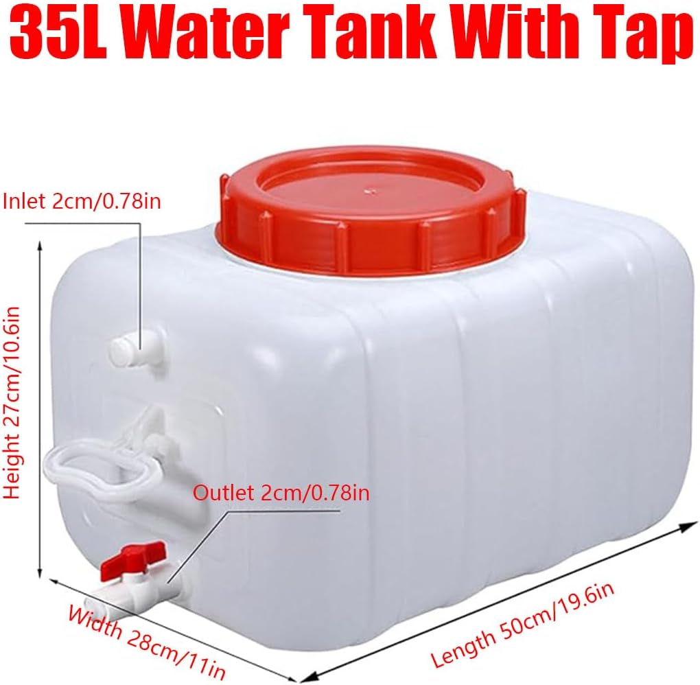 Plastic Water Tank 25L/35L/50L/80L/110L/200L Water Container，Rain Water Tank，Food-Grade Rectangular Thickened Water Tower with Faucet for Household Water Storage(Size:35L)