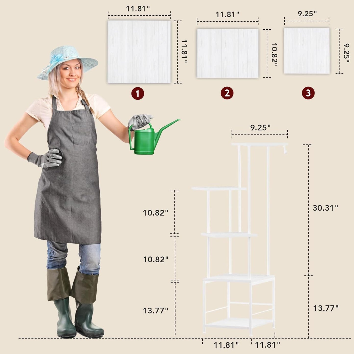 Plant Stand Indoor with Grow Light, 5-Tiered Tall Plant Stand Indoor, Metal Plant Shelf with Hanging Basket Hook and Adjustable Light, Ideal for Living Room, Garden, Patio white